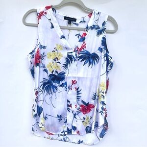 Banana Republic Sleeveless Women's Small White Floral Blouse Lightweight